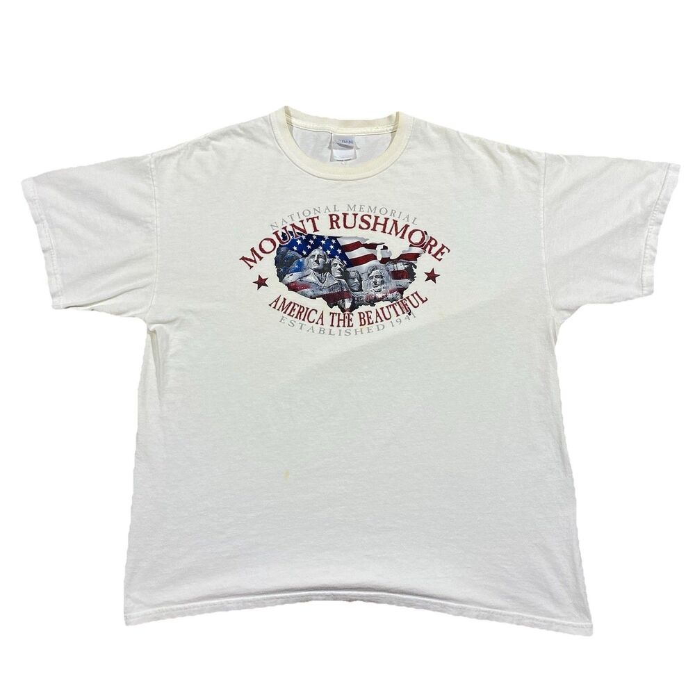 Mount Rushmore USA Flag Graphic Tee Gildan Heavy Cotton XL